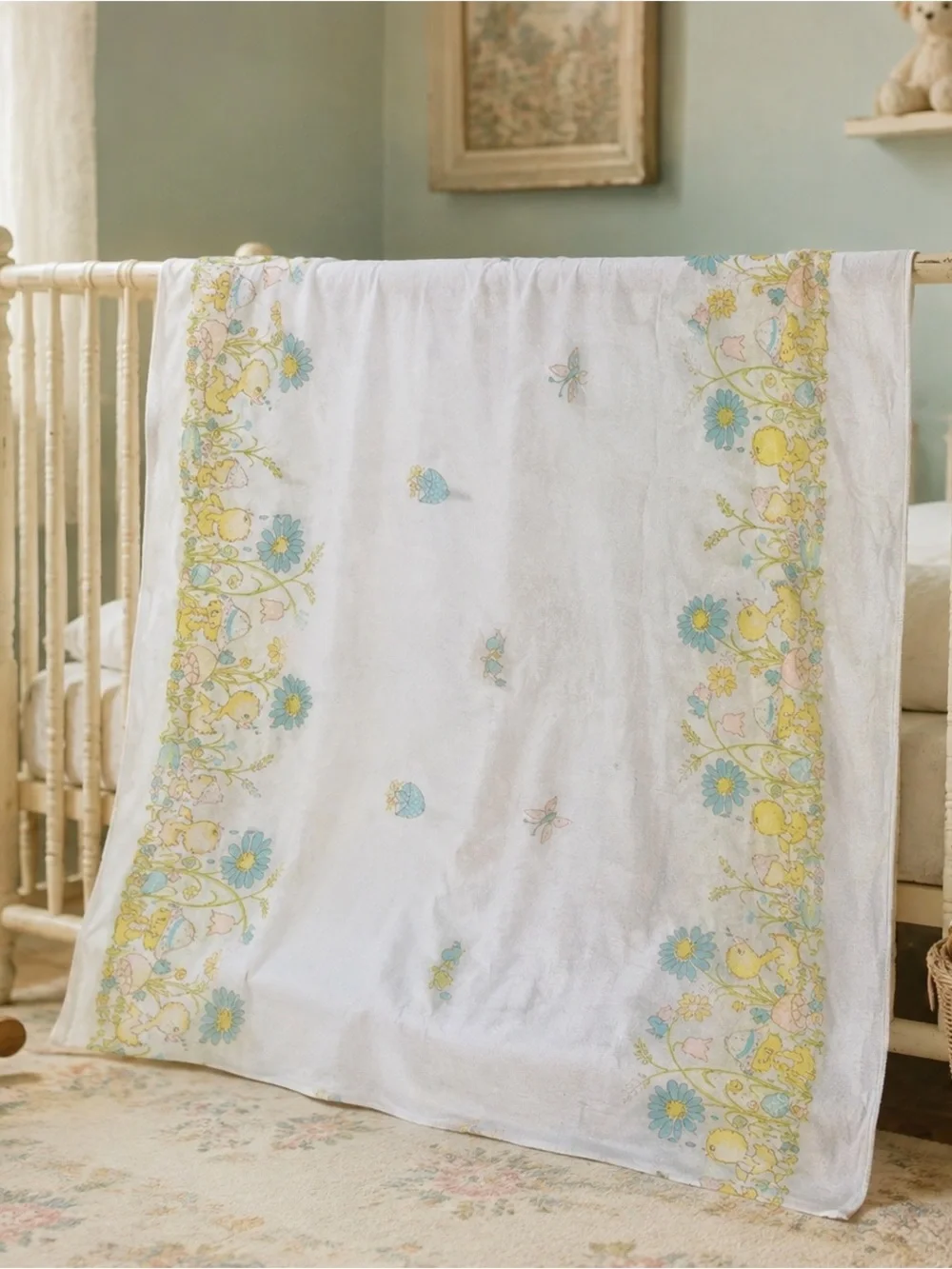 Vintage Babycare Receiving Blanket 30x40 Pastel Animals Floral Nursery